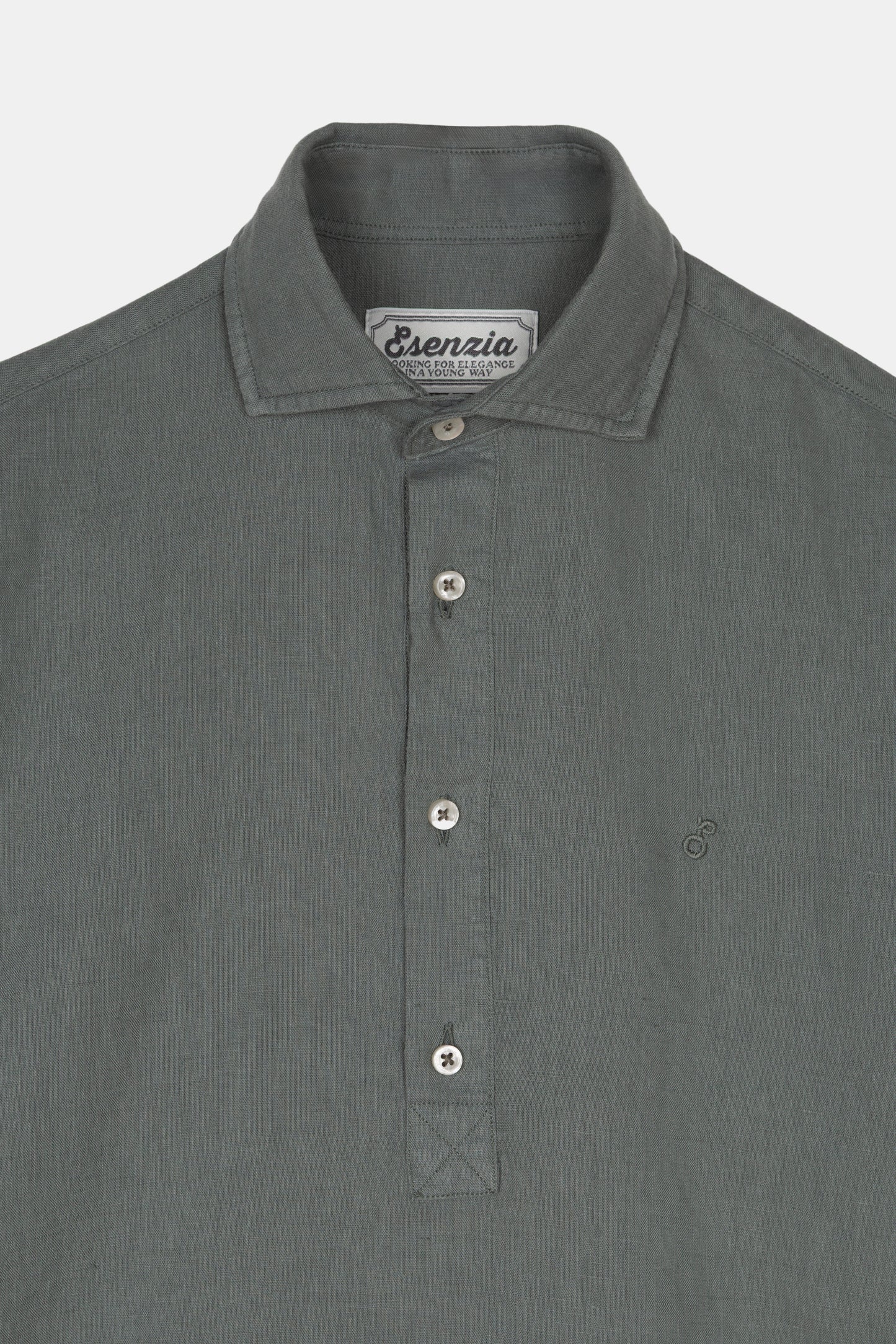 WASHED GREEN LINEN REGULAR POLO SHIRT