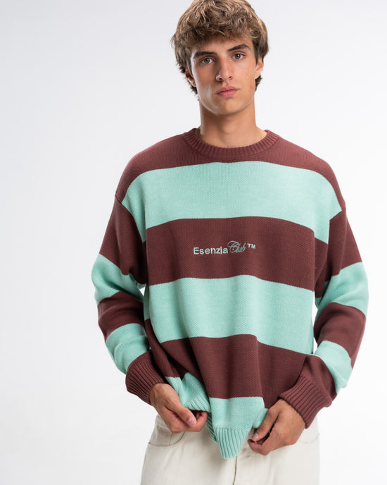 GREEN STRIPED KNIT SWEATER