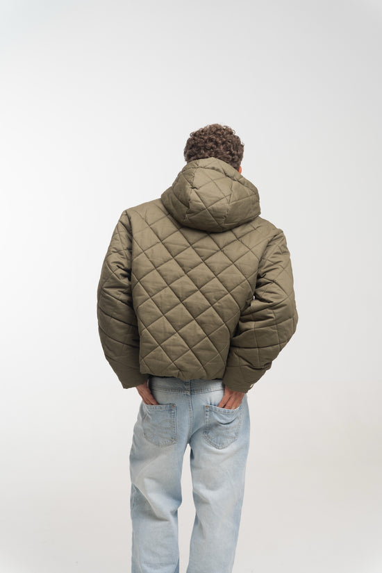 KHAKI QUILTED HOODED JACKET