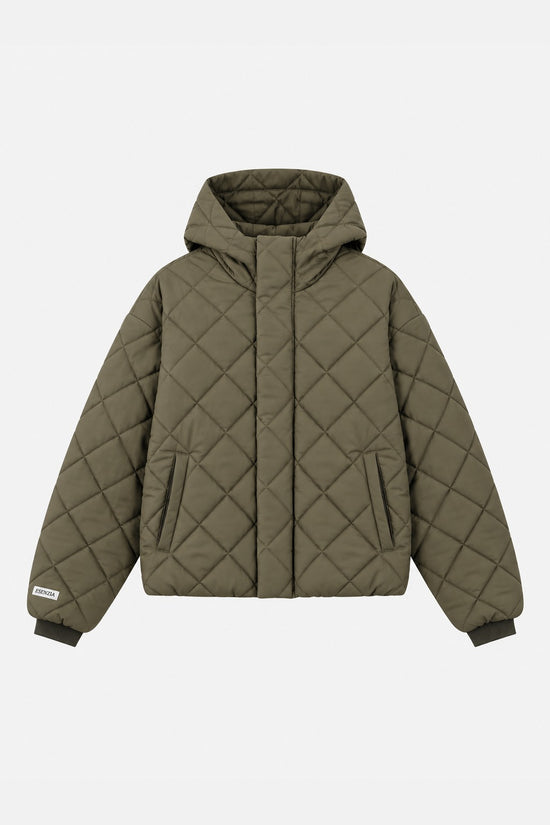 KHAKI QUILTED HOODED JACKET · delante (digital, portada)