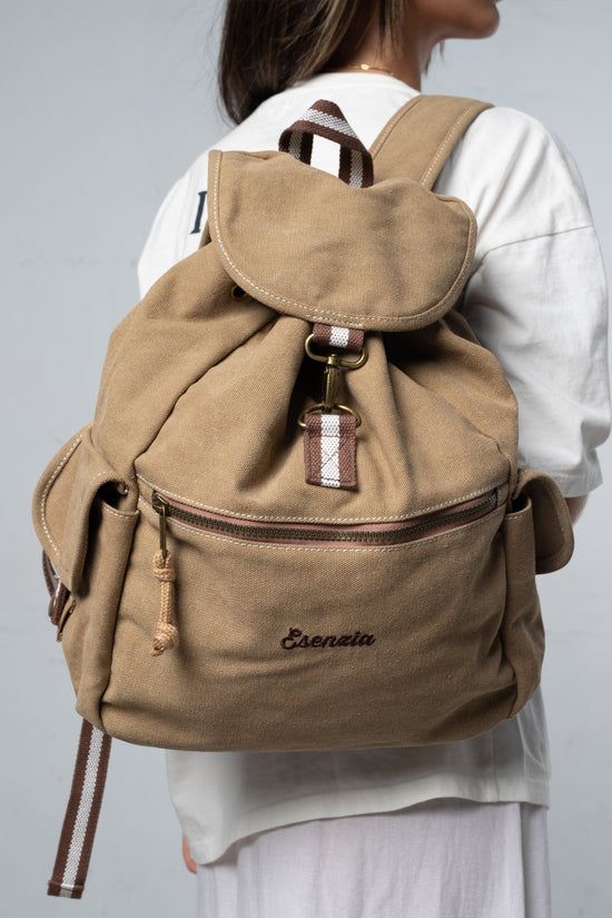 MOCHILA VINTAGE DE LONA BEIGE - Esenzia