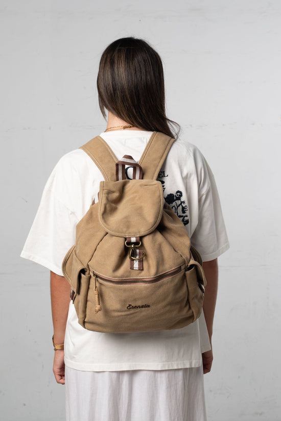 MOCHILA VINTAGE DE LONA BEIGE - Esenzia