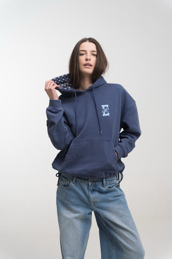 NAVY POLKA HOODIE