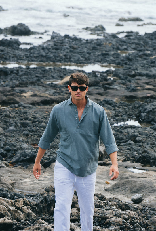 WASHED GREEN LINEN REGULAR POLO SHIRT