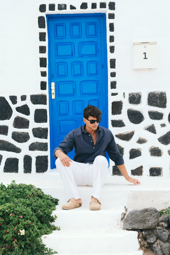 WASHED BLUE INK LINEN REGULAR POLO SHIRT