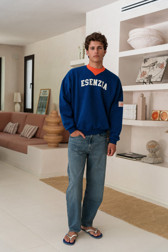 COBALT CONTRAST CREWNECK