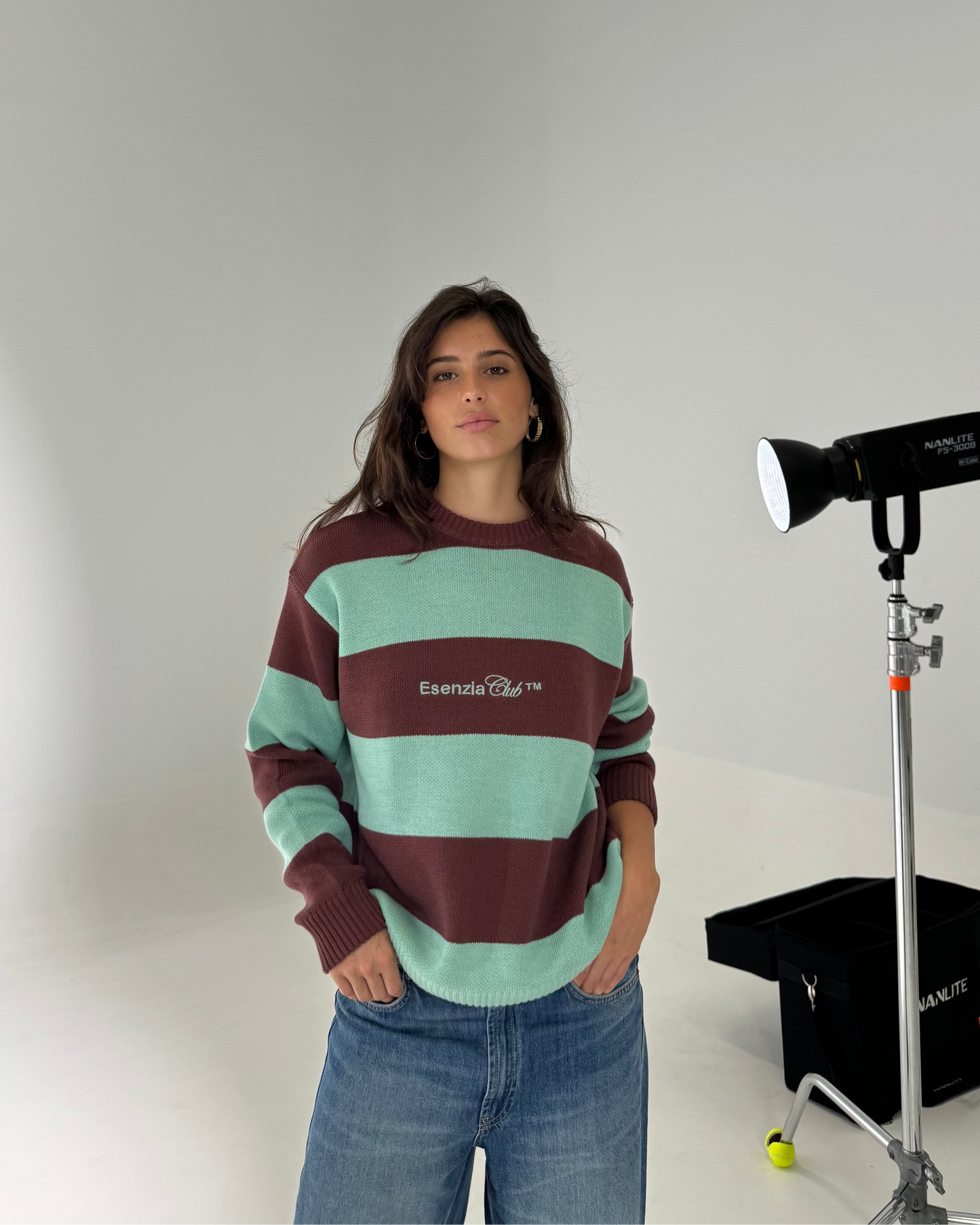 GREEN STRIPED KNIT SWEATER