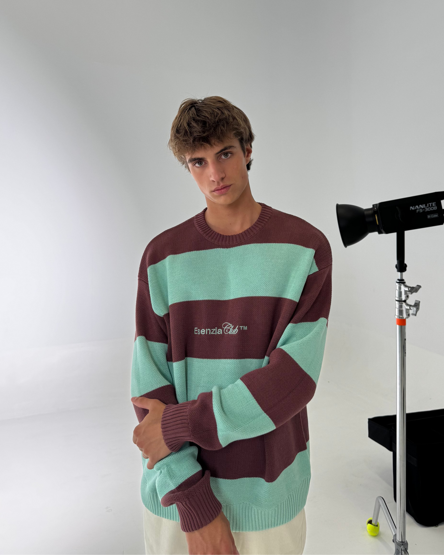 GREEN STRIPED KNIT SWEATER