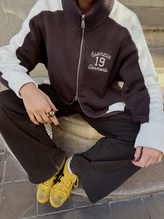 BROWN APRES KNIT ZIPPER
