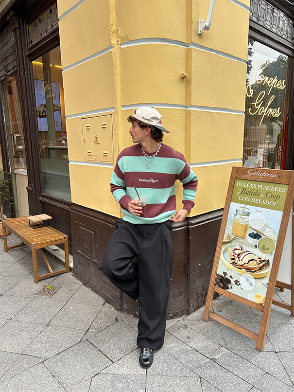 GREEN STRIPED KNIT SWEATER