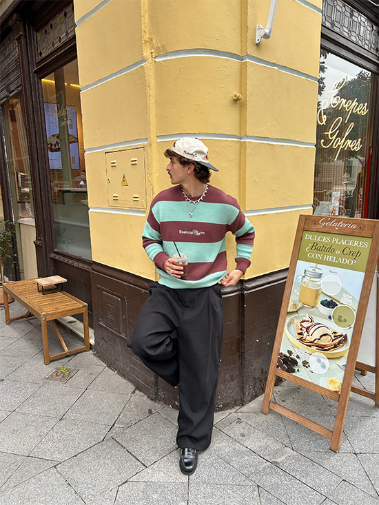 GREEN STRIPED KNIT SWEATER