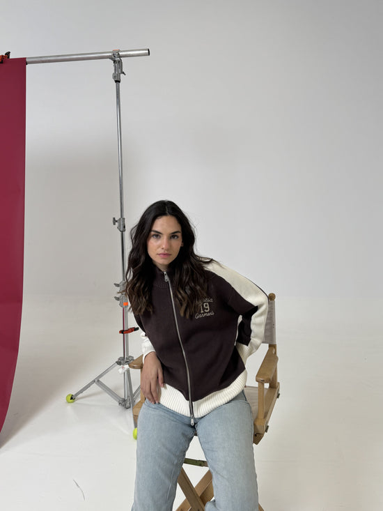 BROWN APRES KNIT ZIPPER