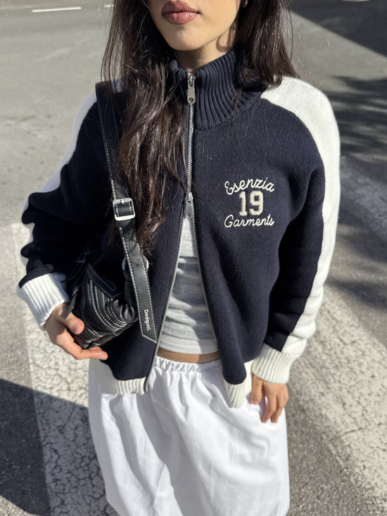 NAVY APRES KNIT ZIPPER