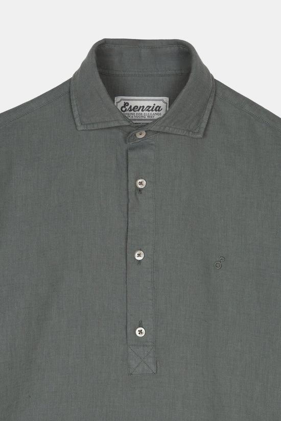WASHED GREEN LINEN REGULAR POLO SHIRT