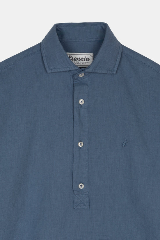 WASHED SPRING BLUE LINEN REGULAR POLO SHIRT