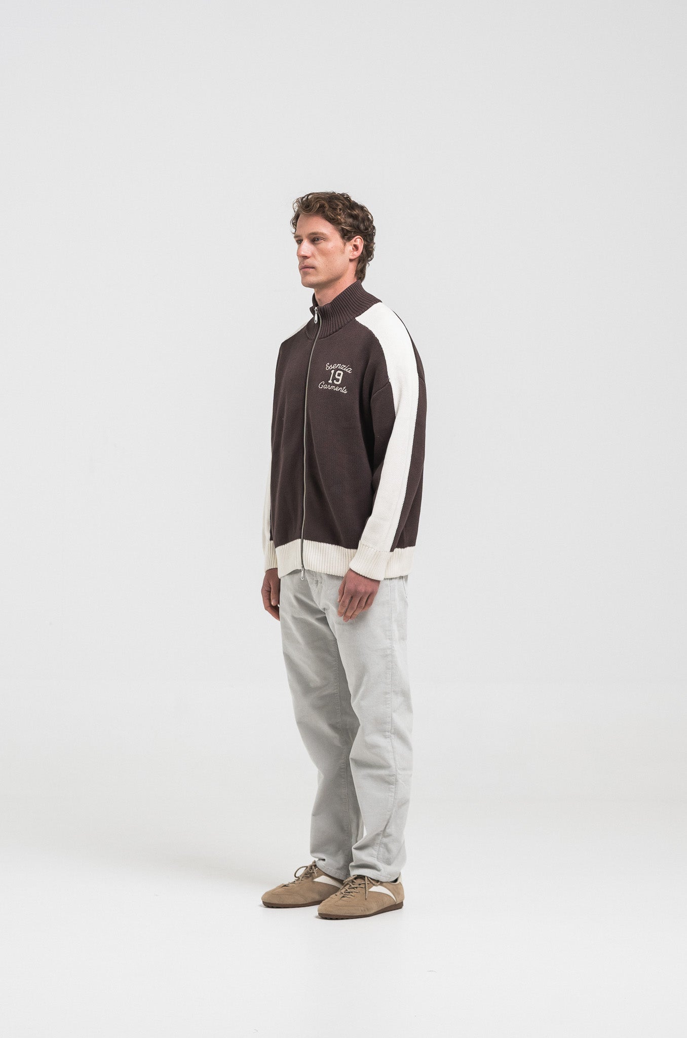 BROWN APRES KNIT ZIPPER