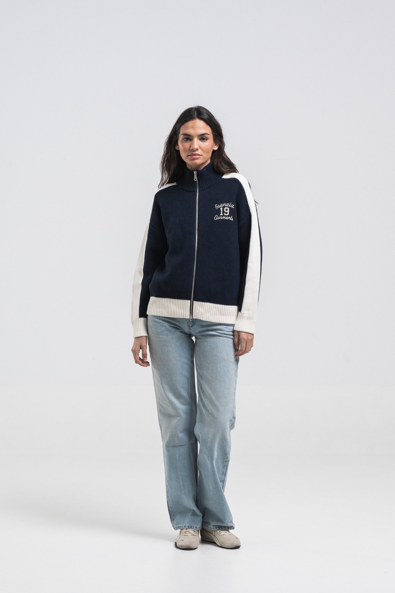 NAVY APRES KNIT ZIPPER