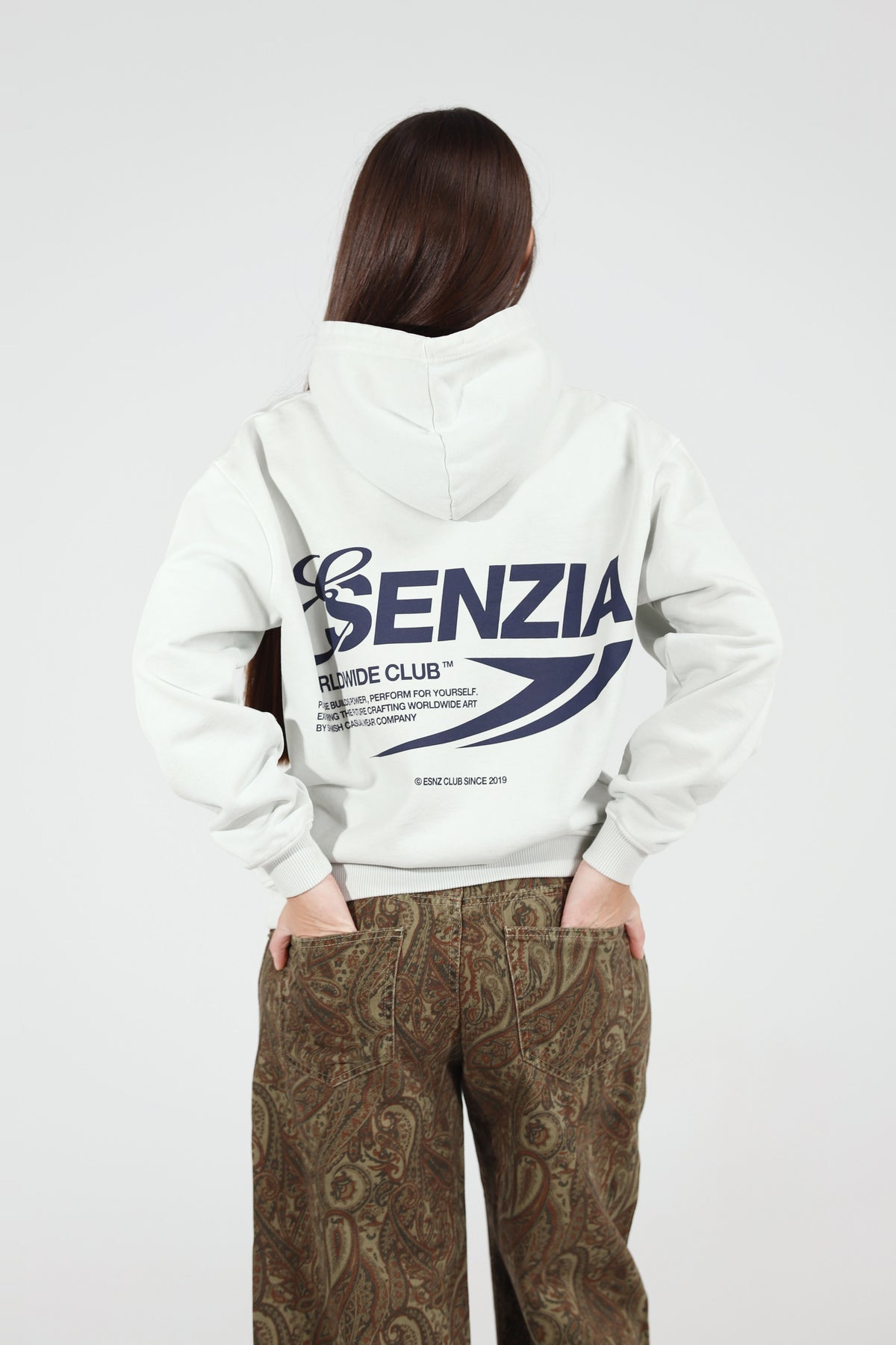 Ash Harbour Hoodie — back, on model