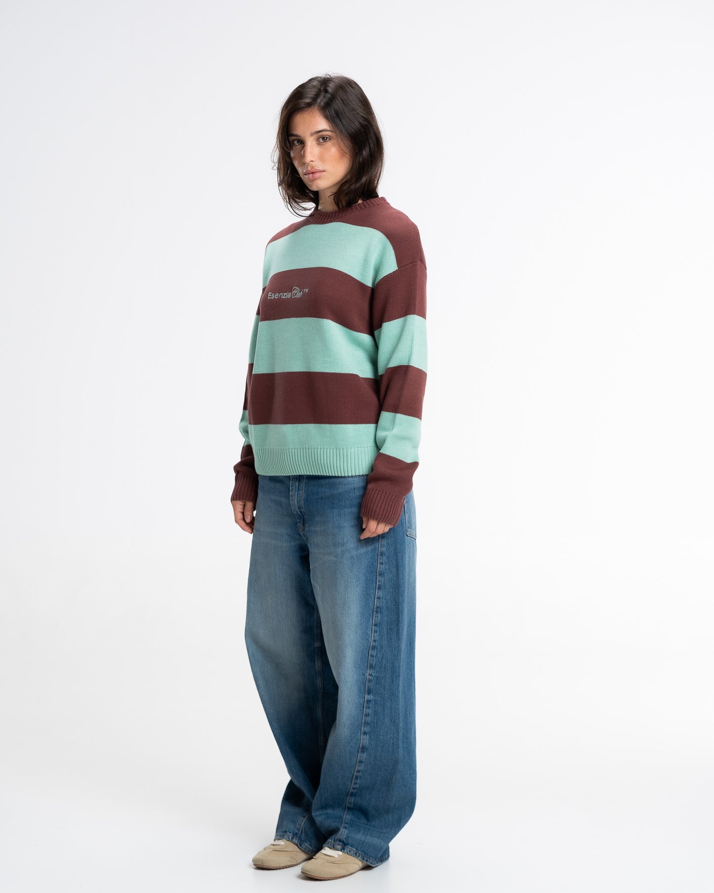 GREEN STRIPED KNIT SWEATER