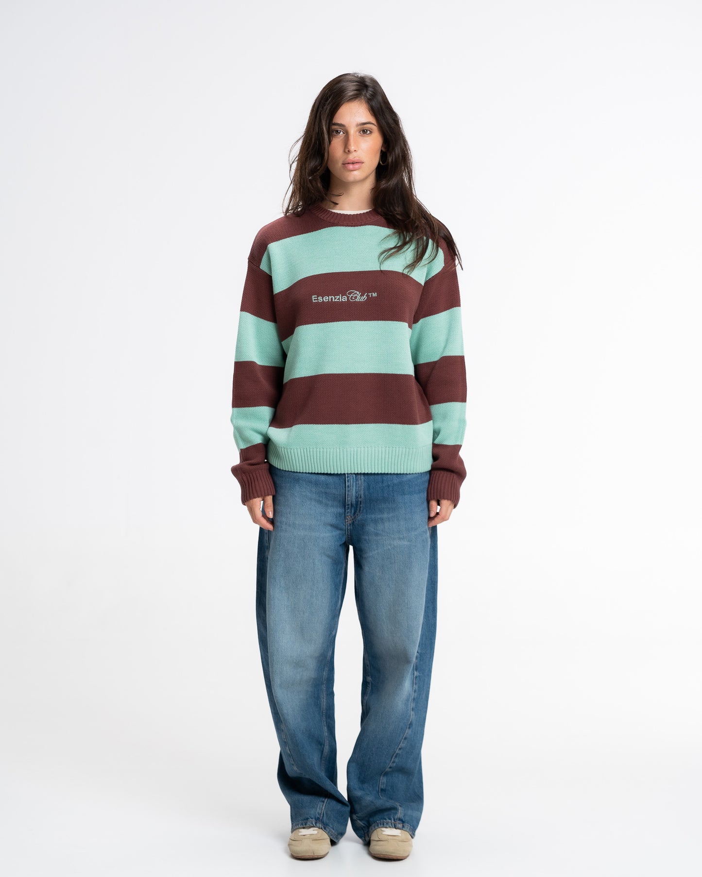 GREEN STRIPED KNIT SWEATER