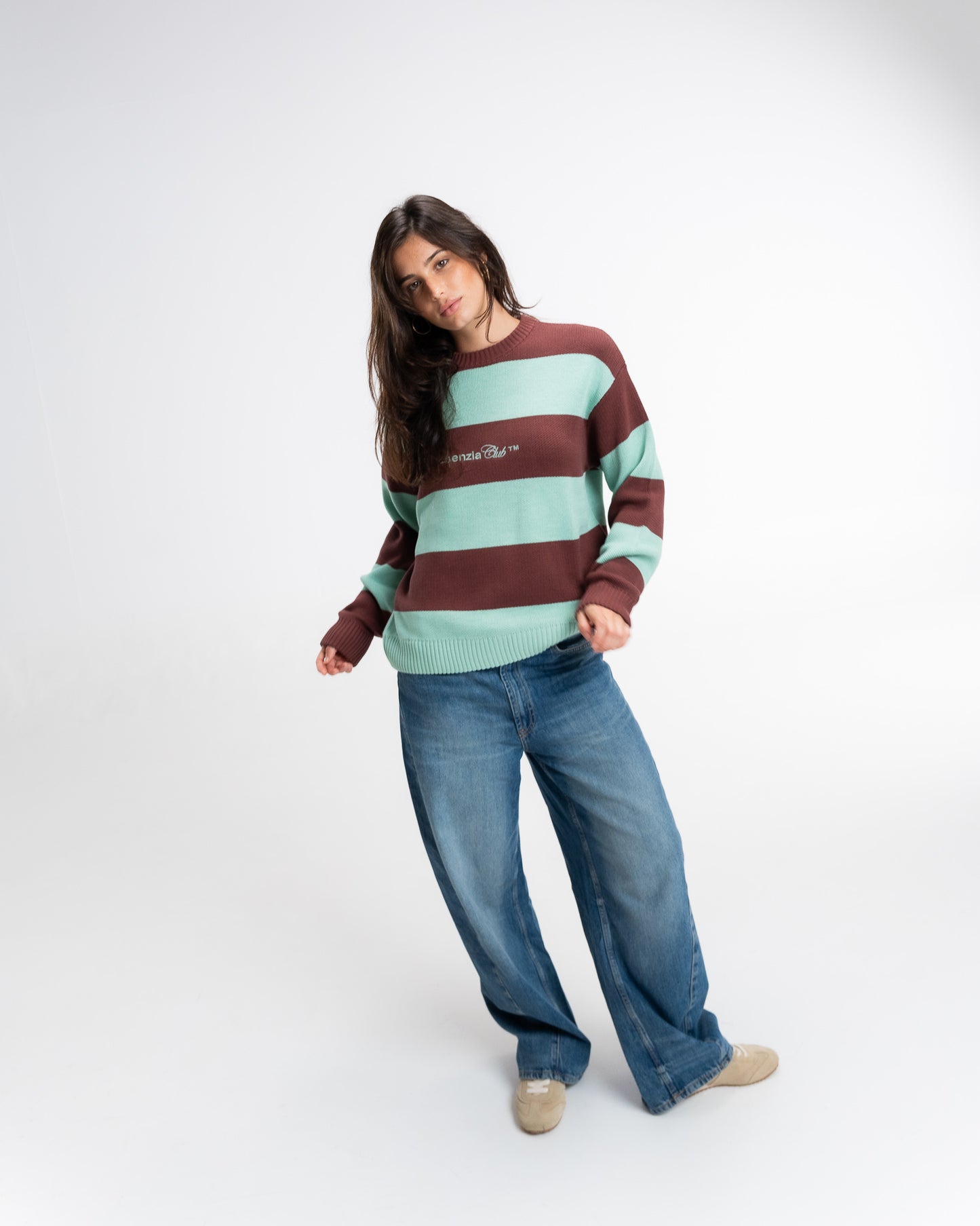 GREEN STRIPED KNIT SWEATER