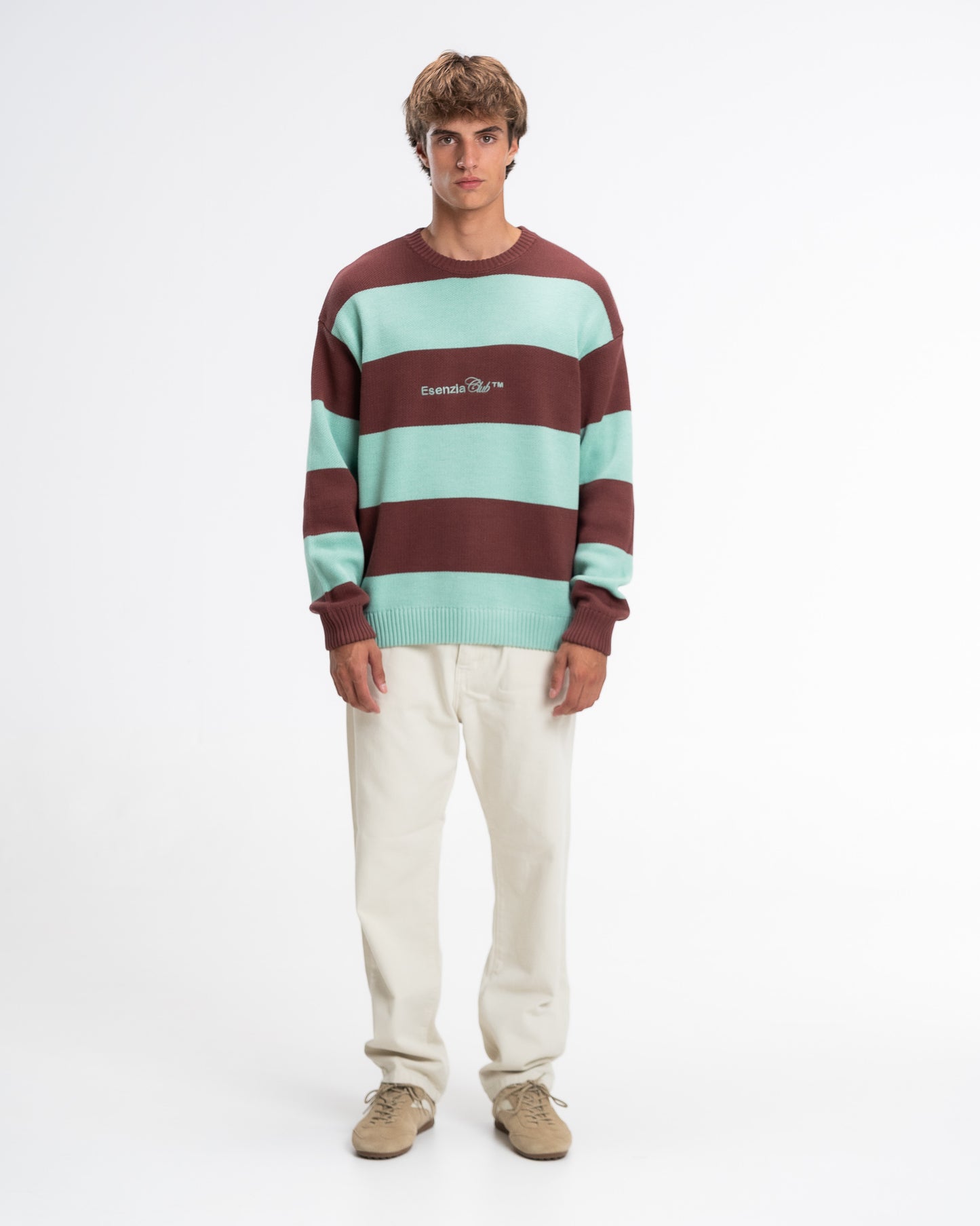 GREEN STRIPED KNIT SWEATER