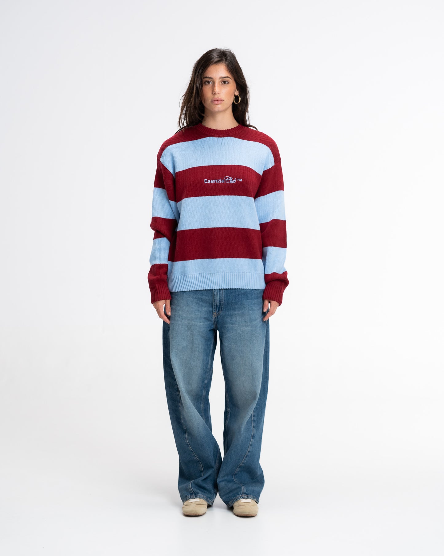BLUE STRIPED KNIT SWEATER