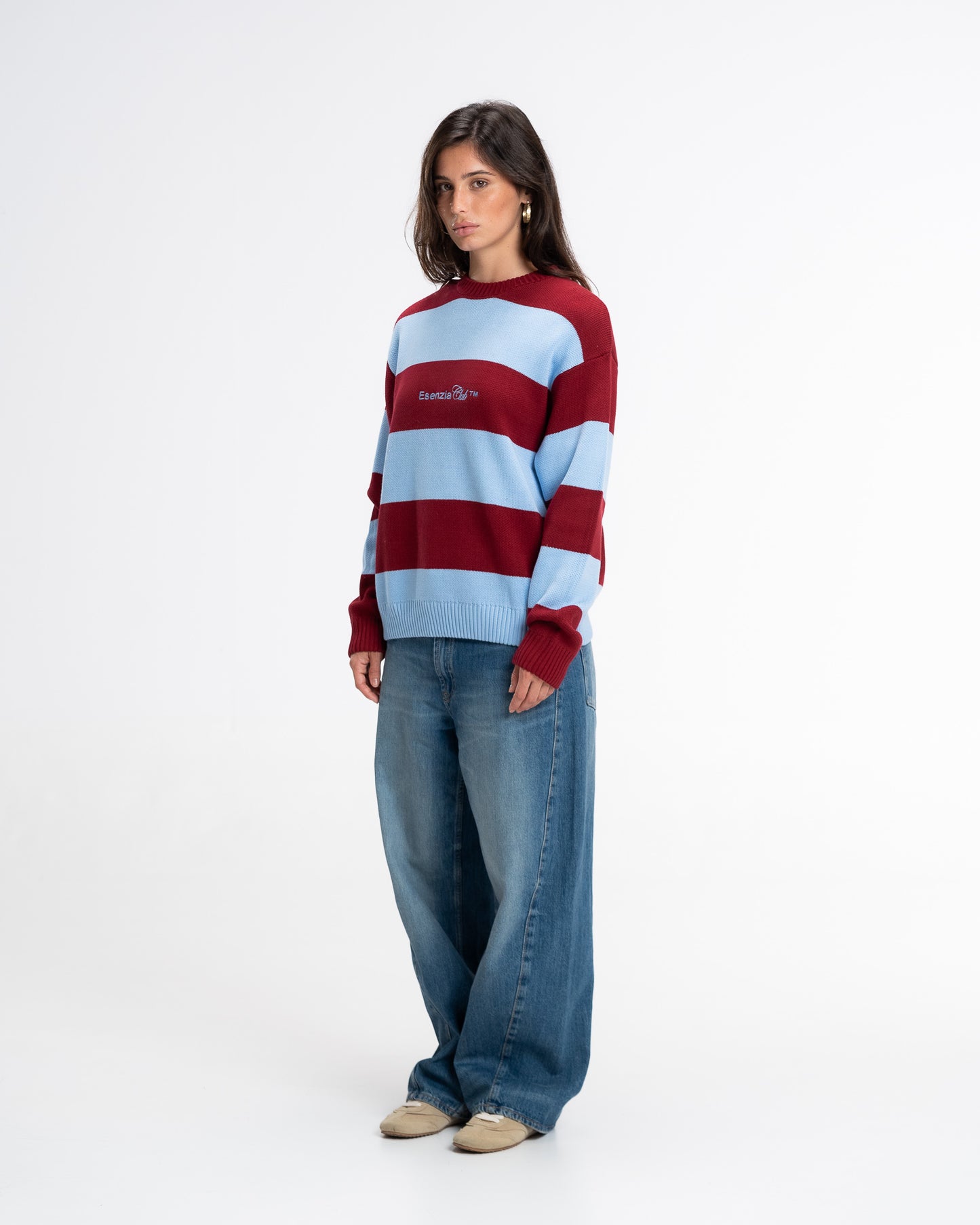 BLUE STRIPED KNIT SWEATER