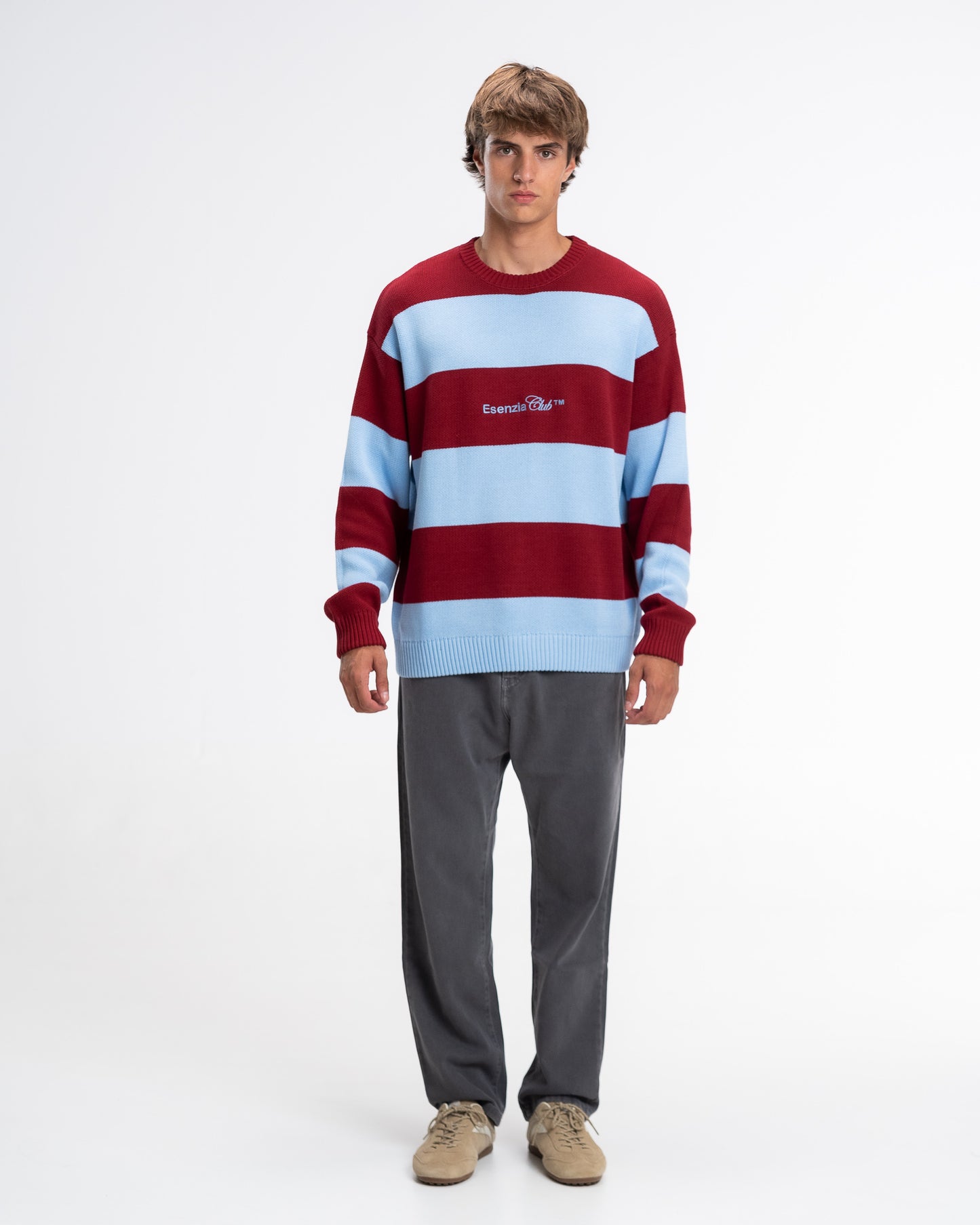 BLUE STRIPED KNIT SWEATER