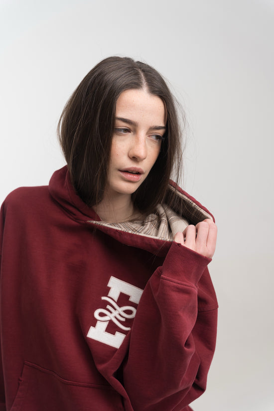 BURGUNDY TARTAN HOODIE
