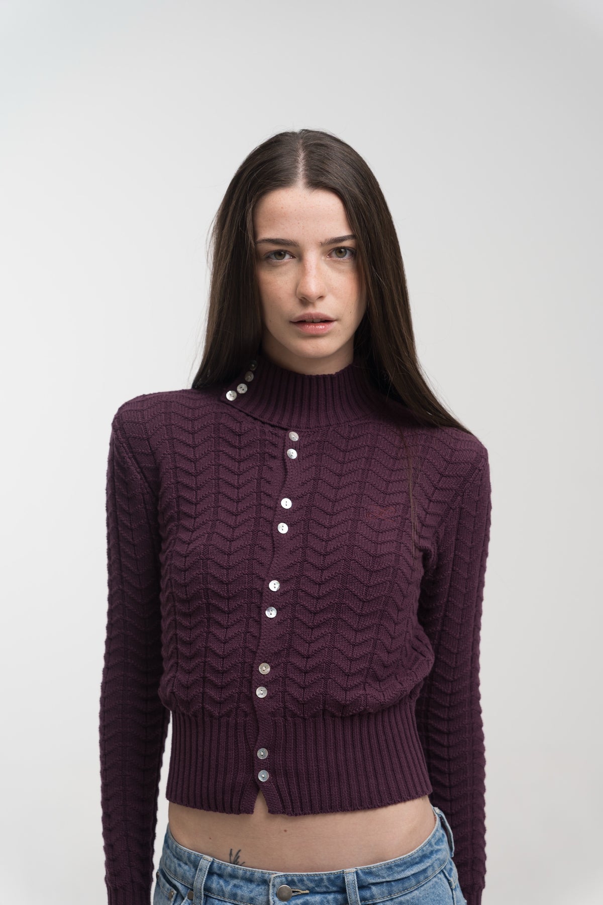 CLARET REGATTA BUTTON KNIT