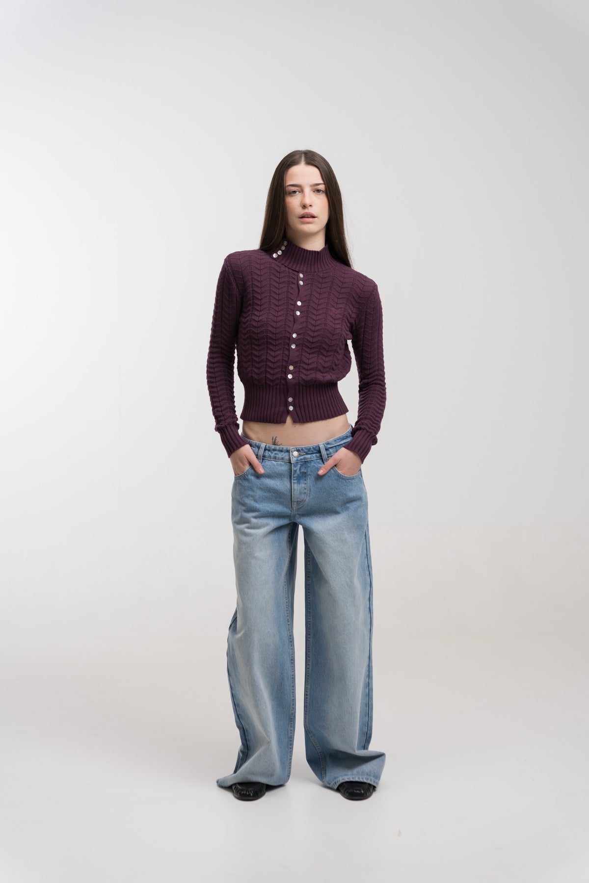 CLARET REGATTA BUTTON KNIT
