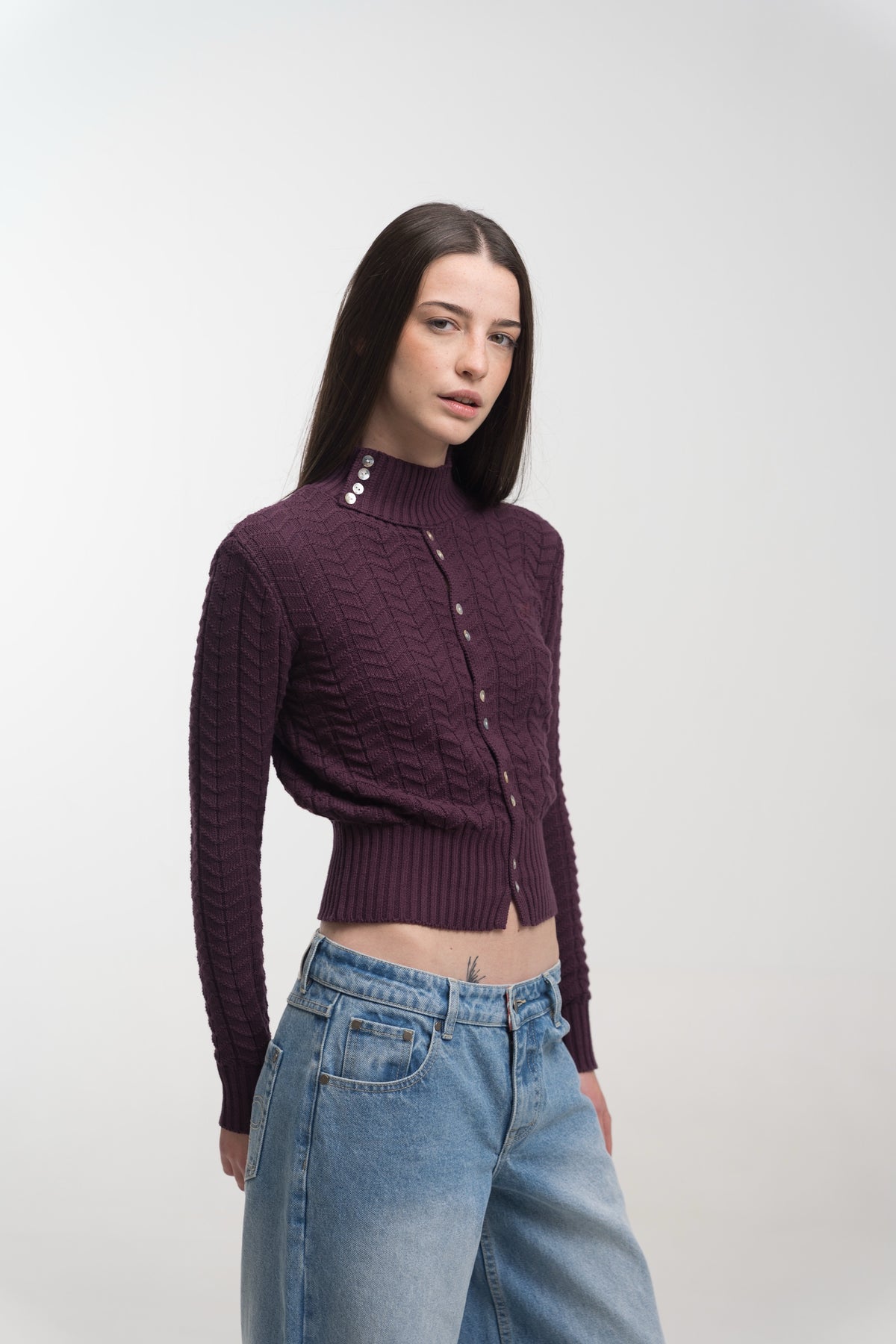 CLARET REGATTA BUTTON KNIT