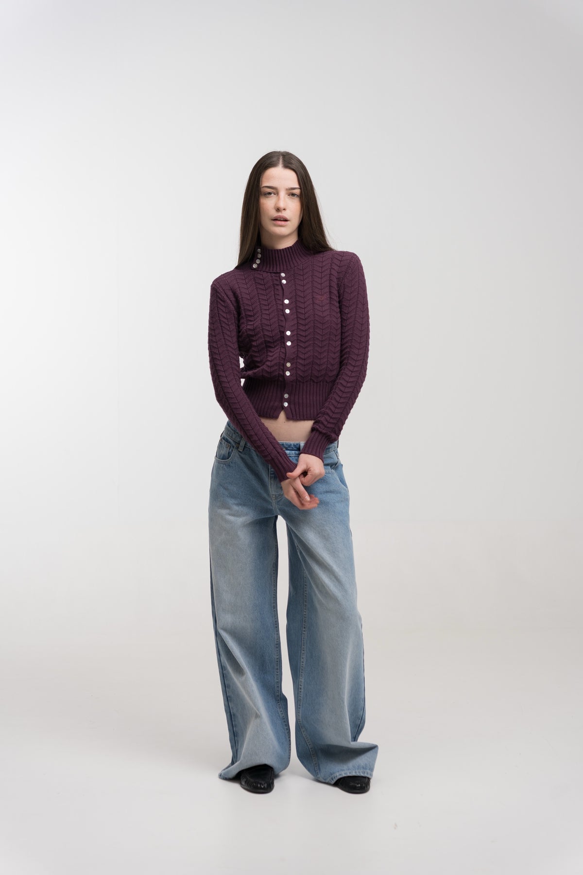 CLARET REGATTA BUTTON KNIT