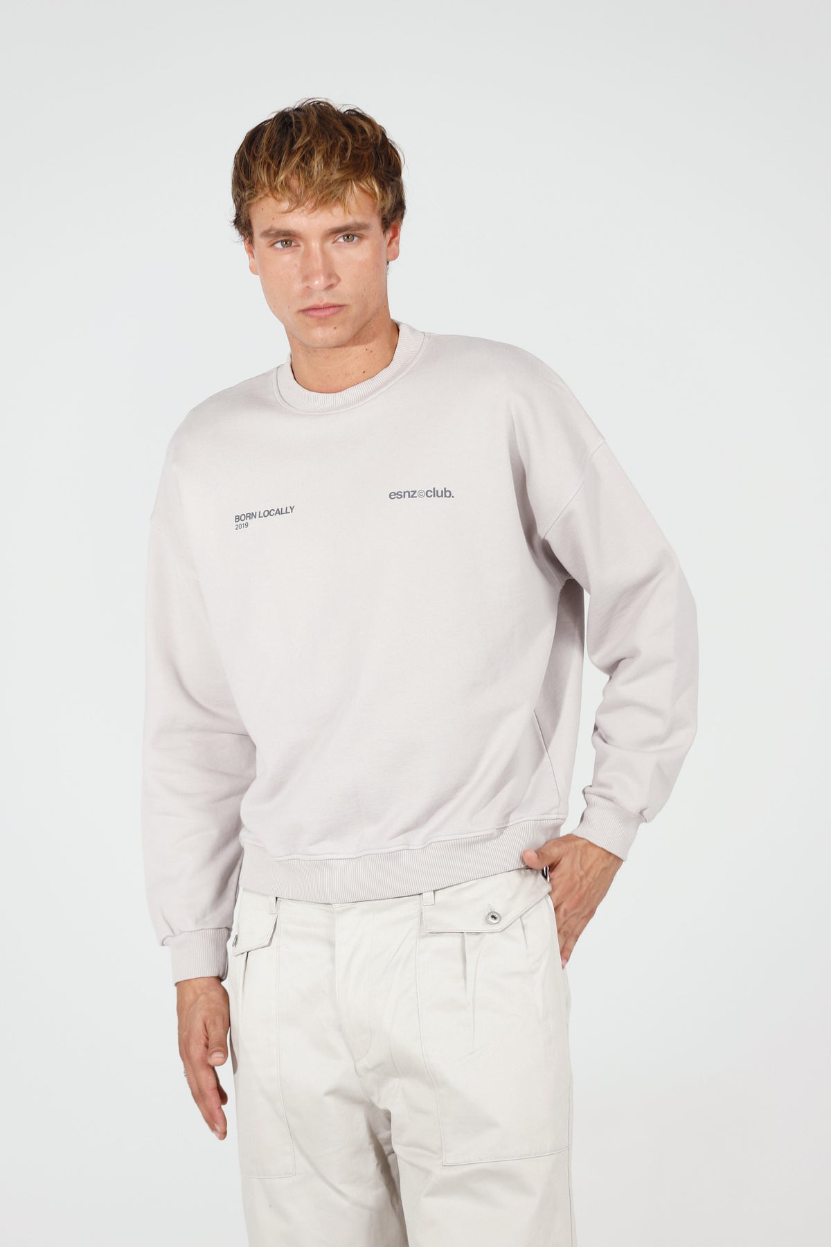 Fog District Crewneck — front, on model