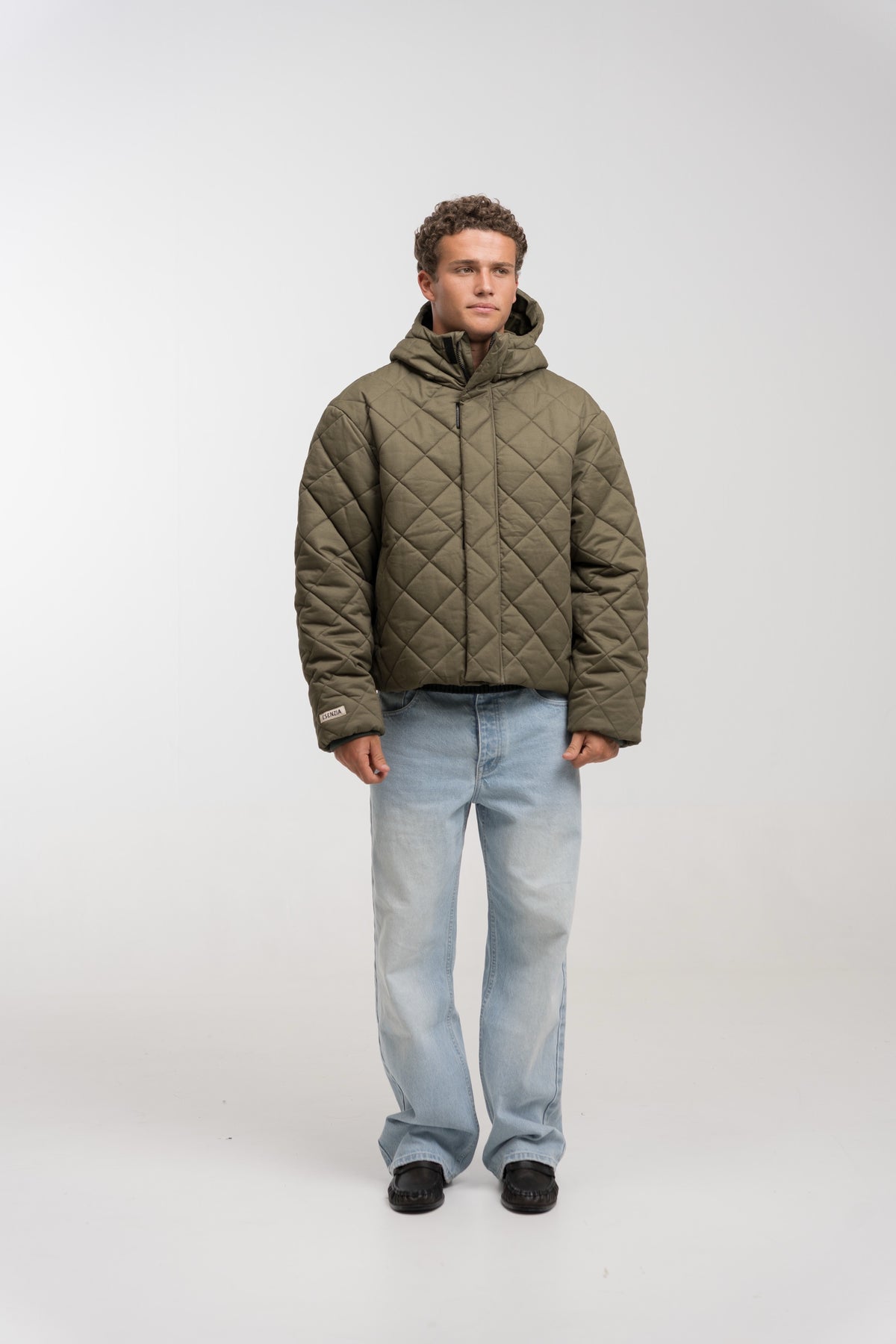 KHAKI QUILTED HOODED JACKET