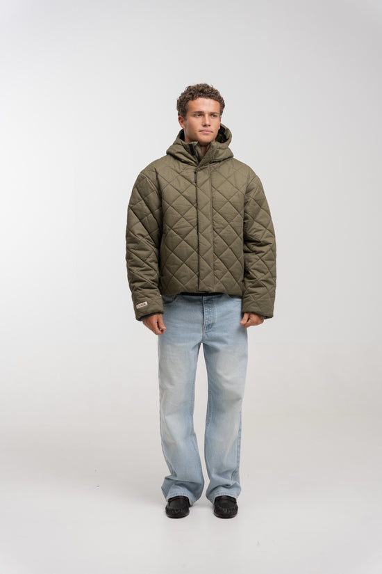 KHAKI QUILTED HOODED JACKET