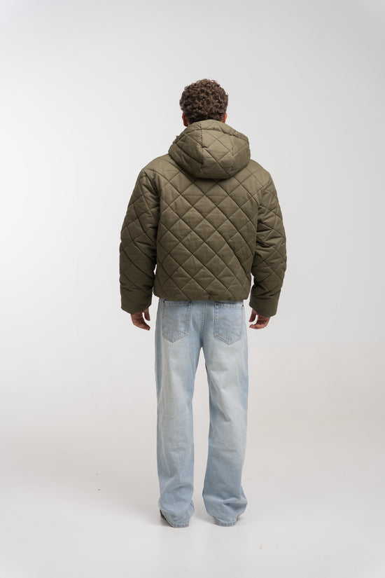 KHAKI QUILTED HOODED JACKET