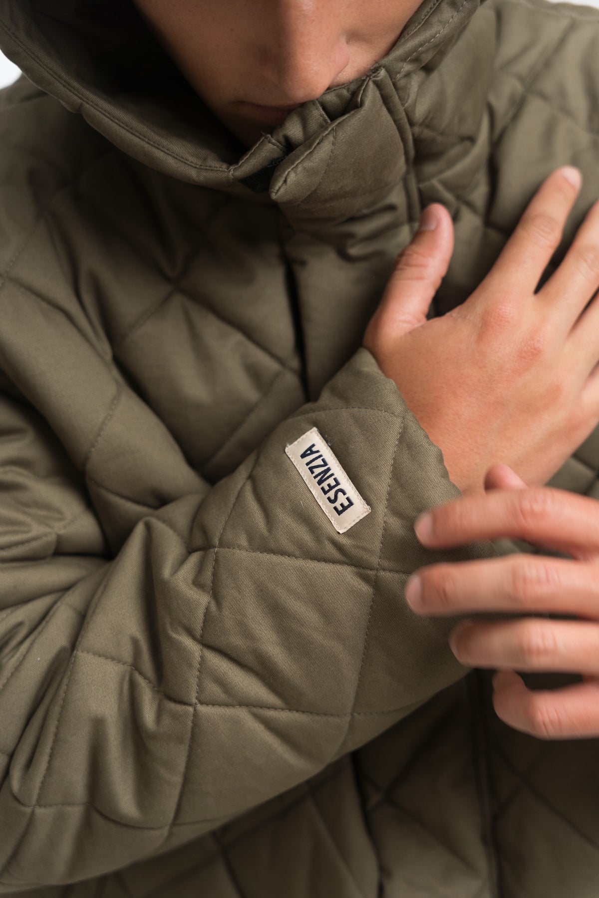 KHAKI QUILTED HOODED JACKET