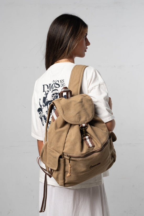 MOCHILA VINTAGE DE LONA BEIGE - Esenzia