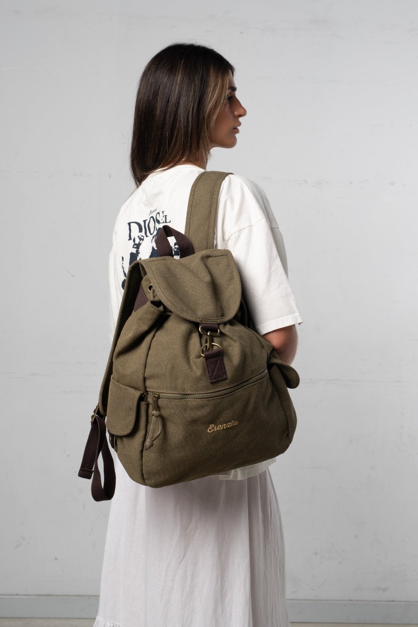 MOCHILA VINTAGE DE LONA VERDE - Esenzia