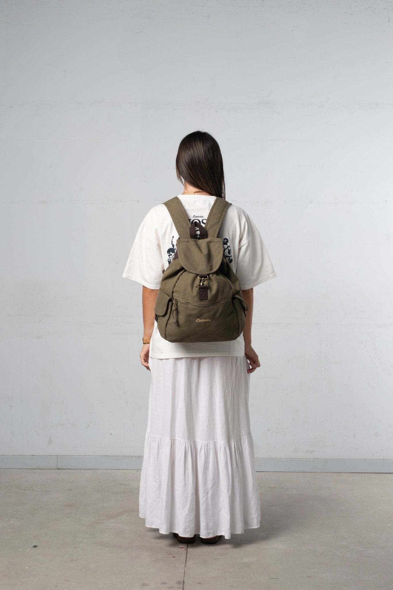 MOCHILA VINTAGE DE LONA VERDE - Esenzia