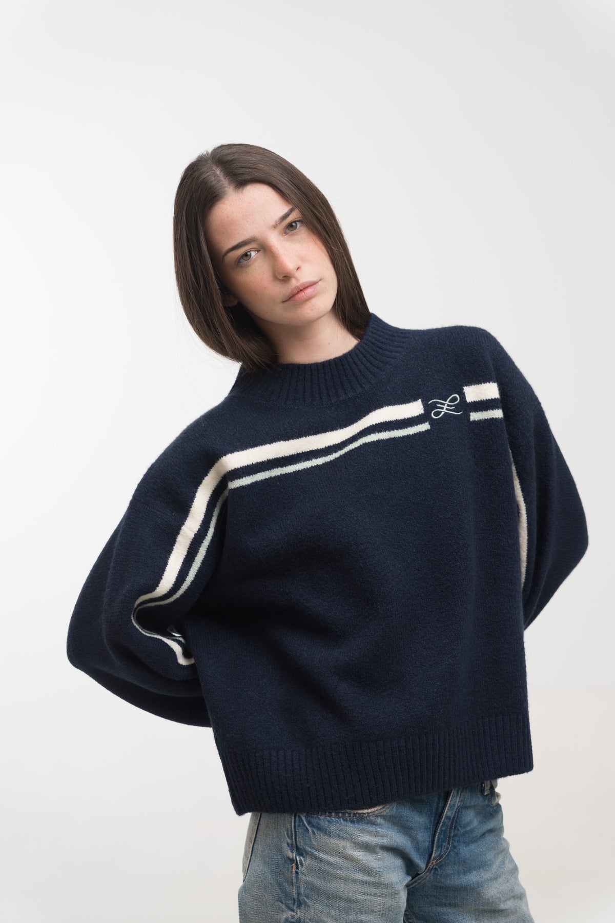 NAVY MERIDIAN KNIT SWEATER