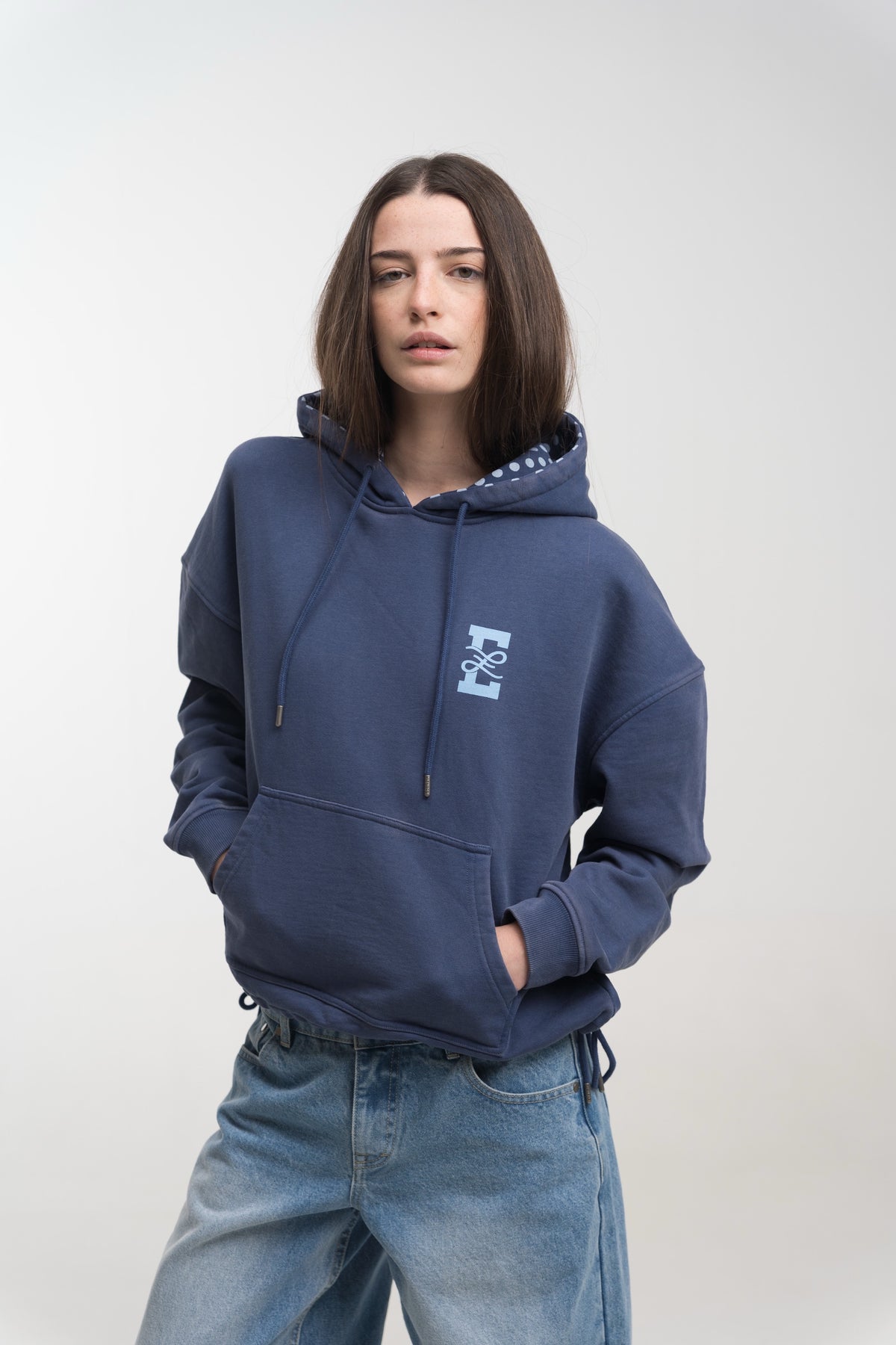 NAVY POLKA HOODIE