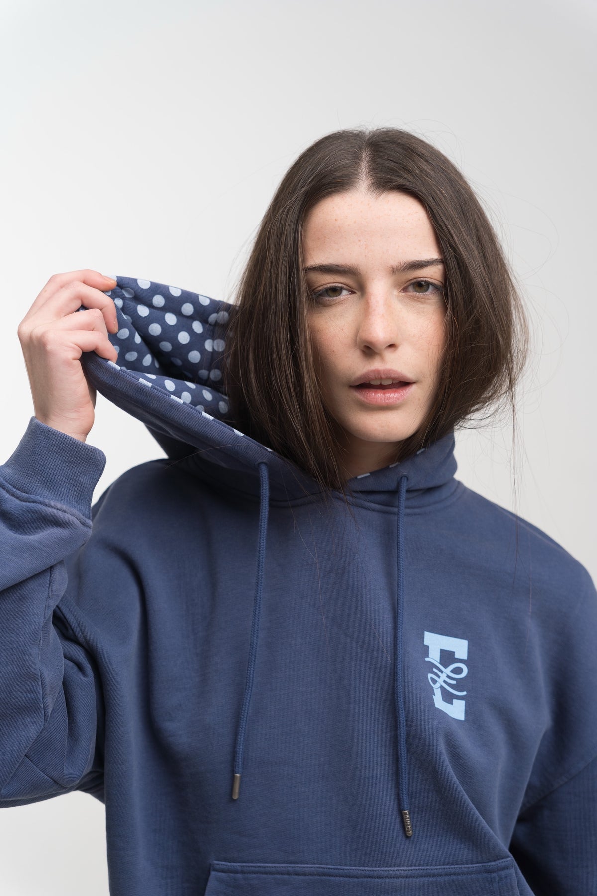 NAVY POLKA HOODIE