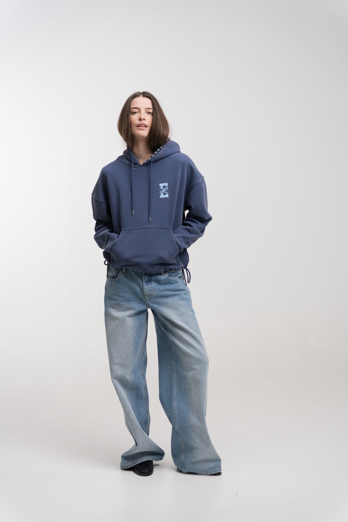 NAVY POLKA HOODIE