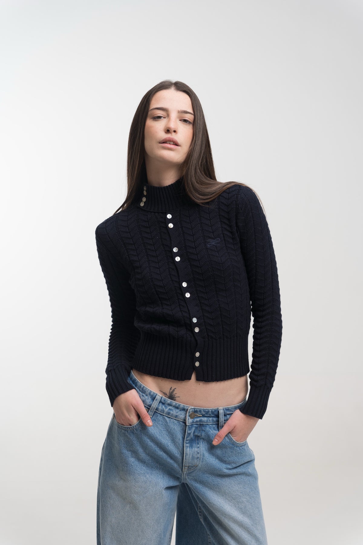 NAVY REGATTA BUTTON KNIT