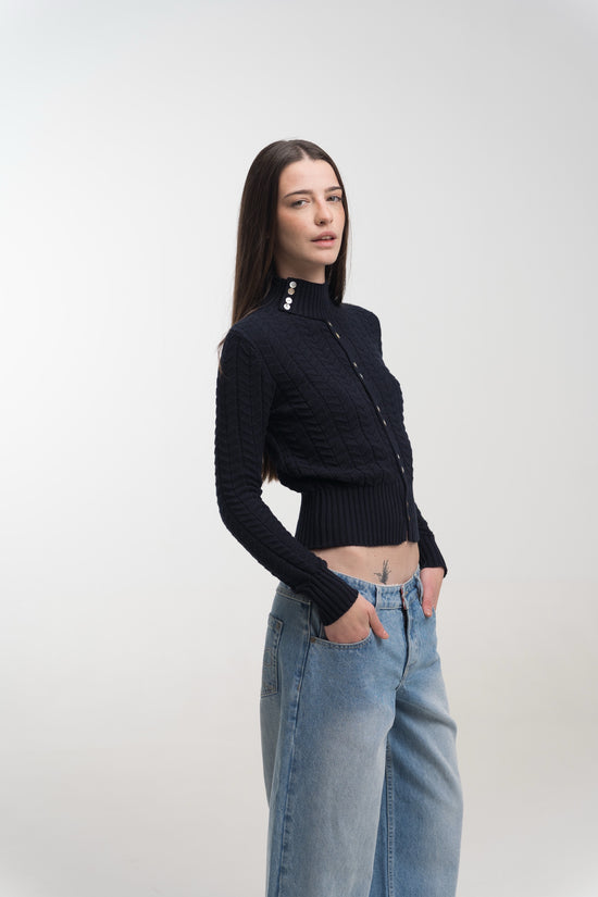 NAVY REGATTA BUTTON KNIT