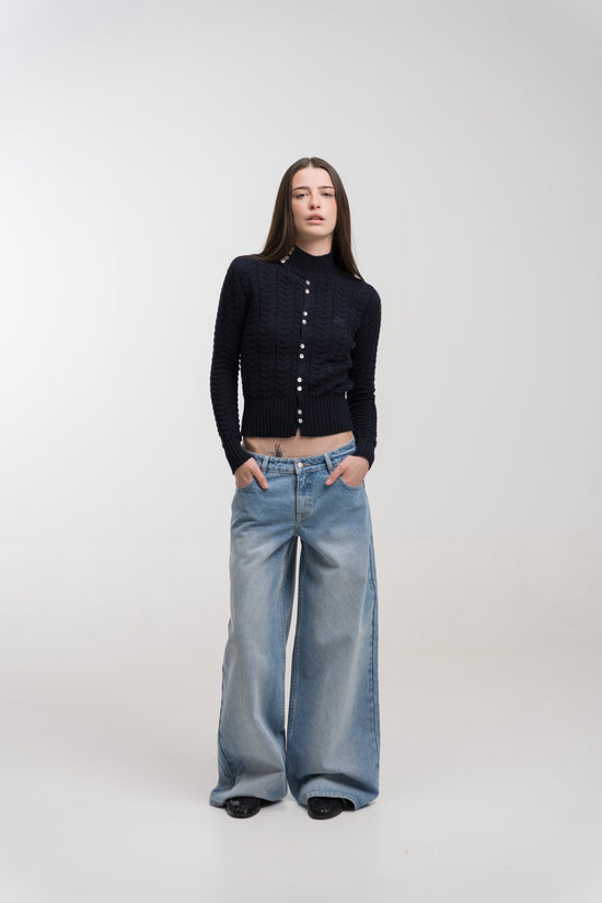NAVY REGATTA BUTTON KNIT