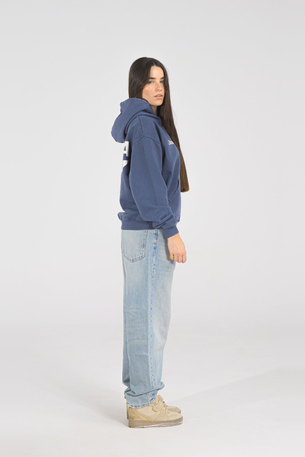 Prussian Harbour Hoodie — on model
